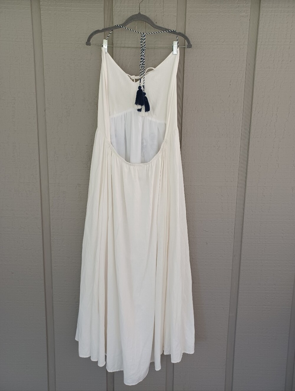 Farm Rio Embroidered Halter Maxi Dress Size XL Linen Blend Tassel Open Back Wome - Picture 3 of 16